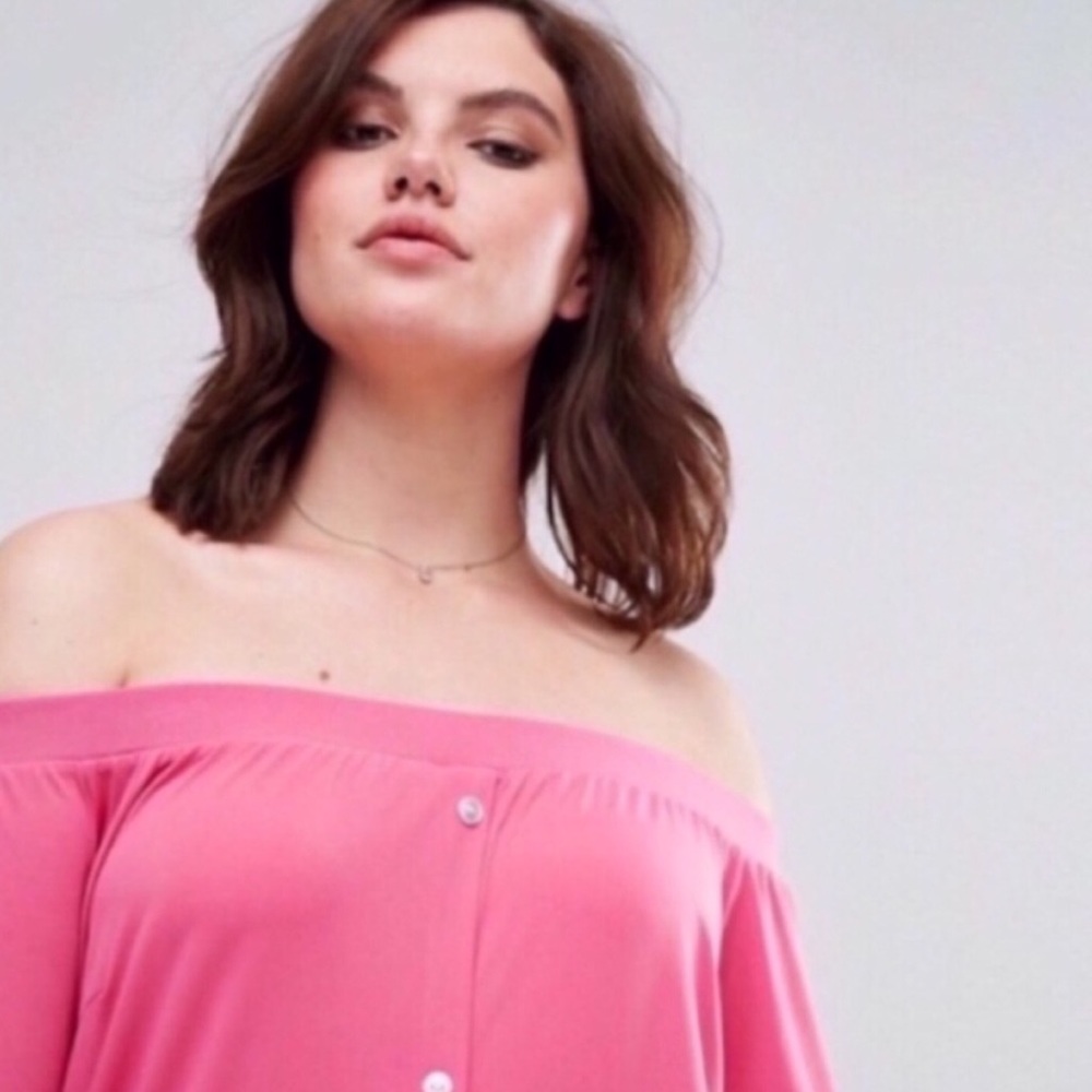 Asos Pink Clove Bardot Button Front Shirt Dress - Picture 2 of 7